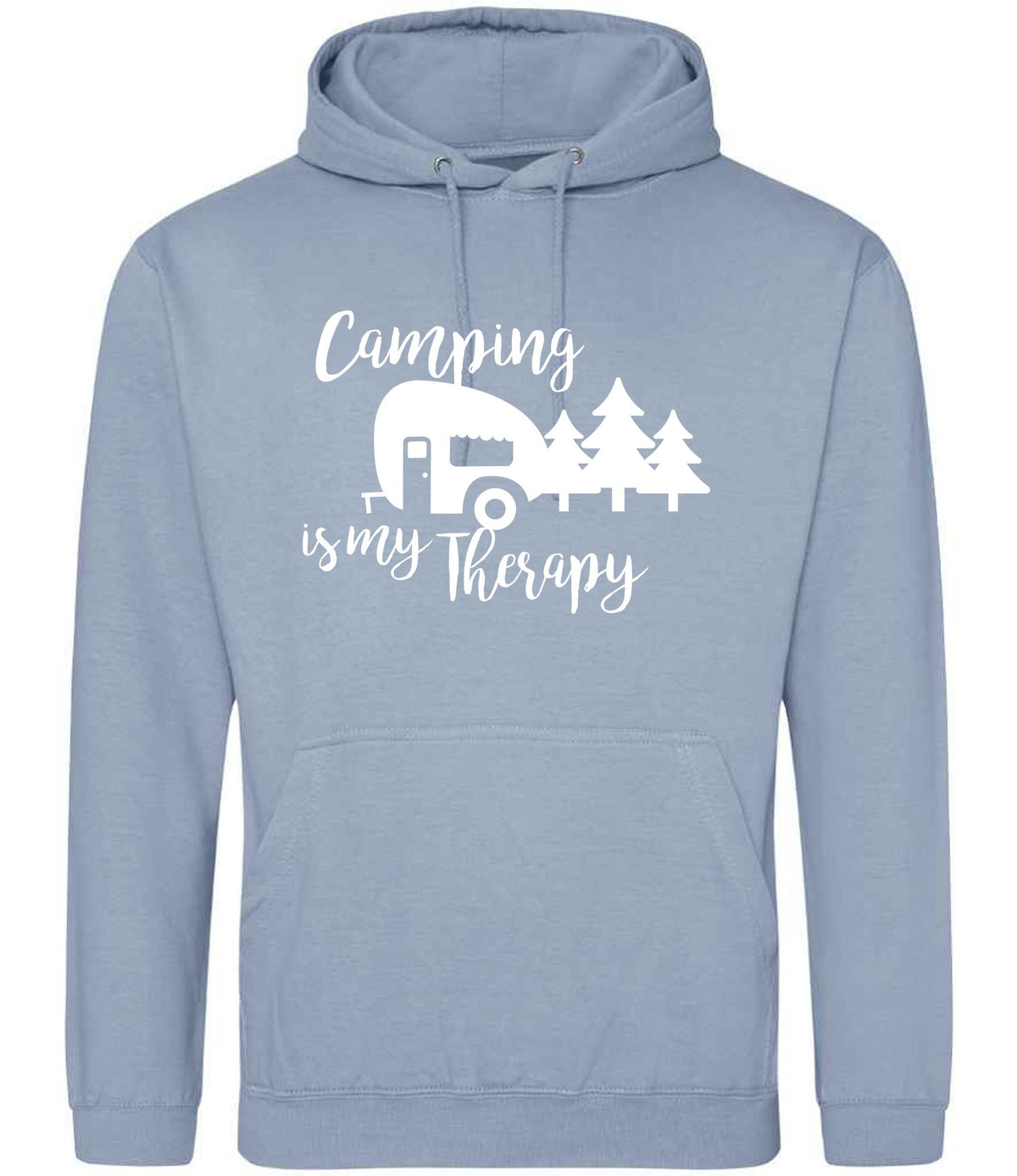 Camping Is My Therapy hoodie in dusty blue