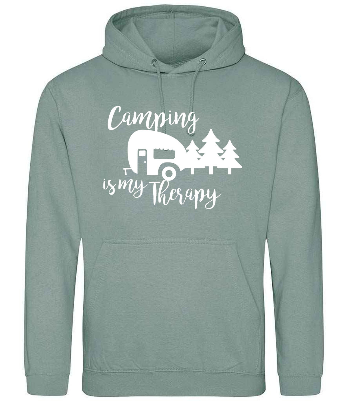 Camping Is My Therapy hoodie in dusty green