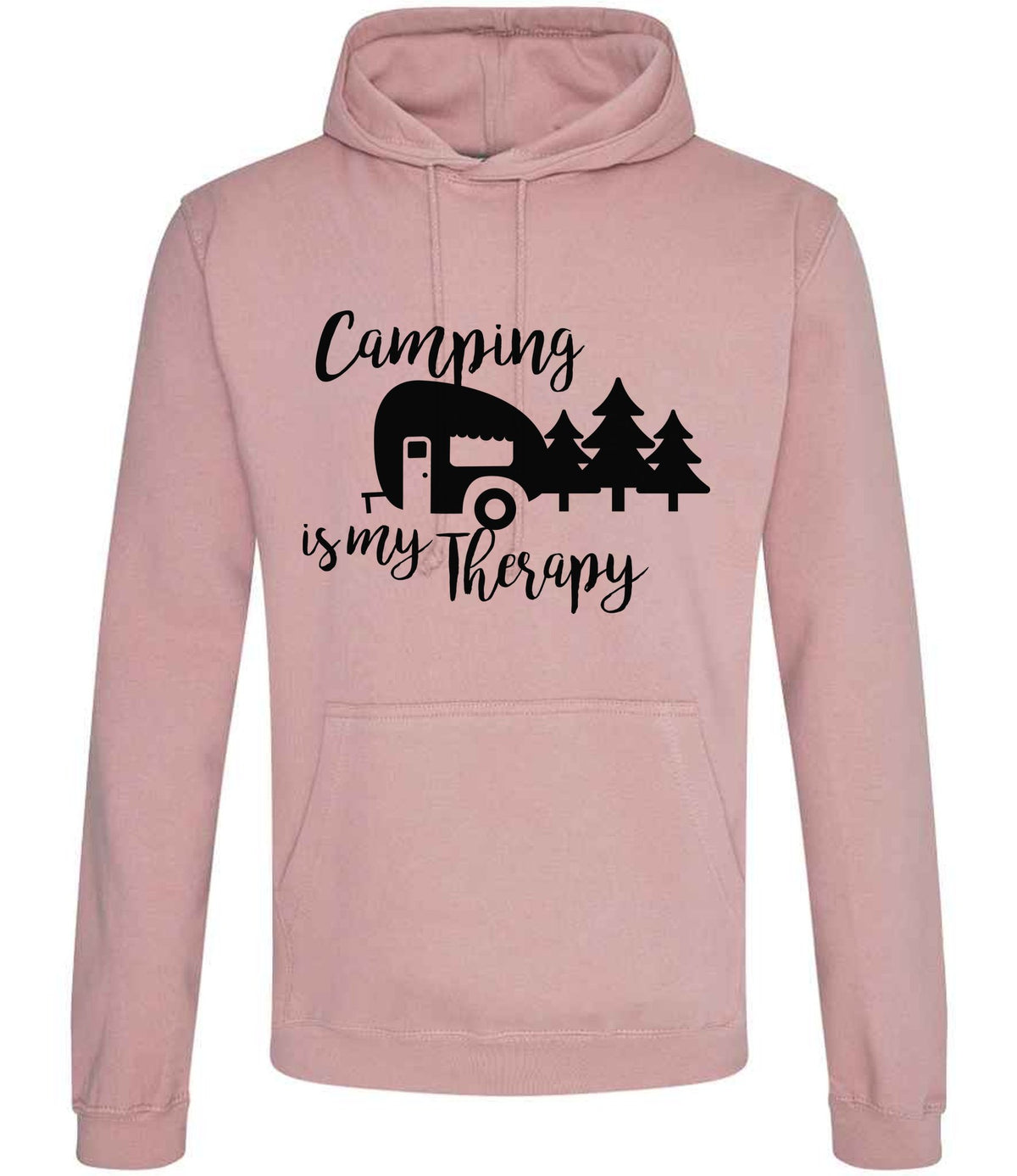 Camping Is My Therapy hoodie in dusty pink