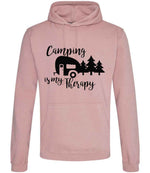 Camping Is My Therapy hoodie in dusty pink