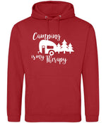 Camping Is My Therapy hoodie in fire red