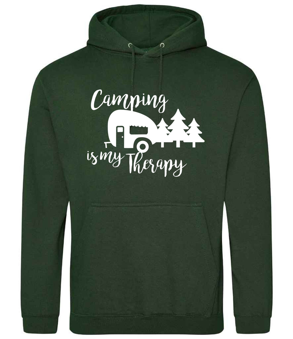 Camping Is My Therapy hoodie in forest green