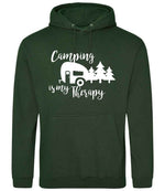 Camping Is My Therapy hoodie in forest green