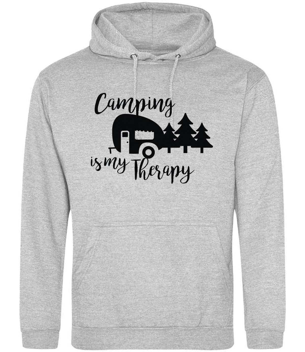Camping Is My Therapy hoodie in heather grey