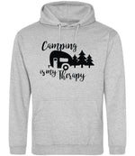 Camping Is My Therapy hoodie in heather grey