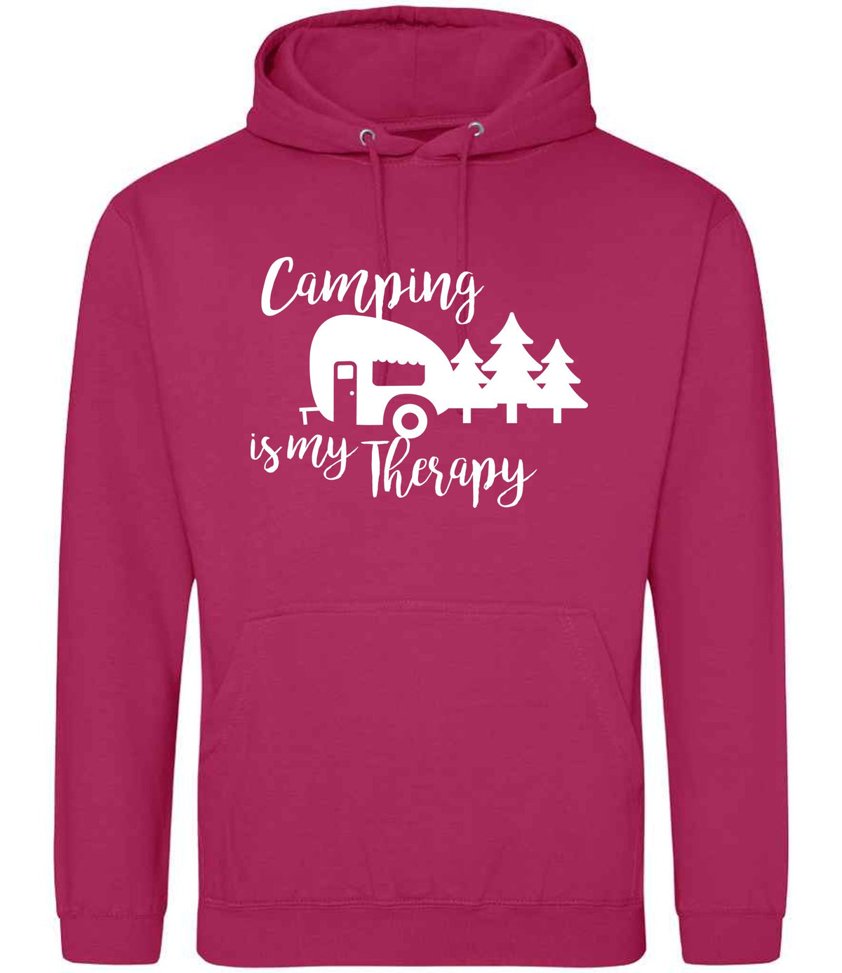 Camping Is My Therapy hoodie in hot pink