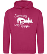 Camping Is My Therapy hoodie in hot pink
