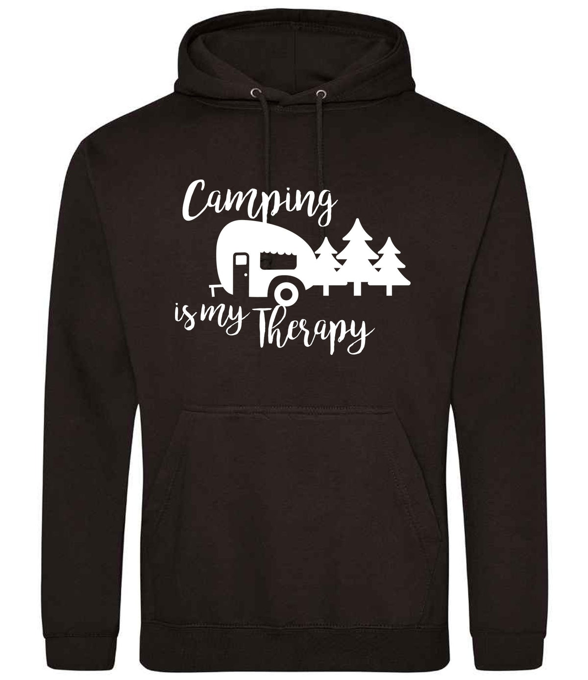 Camping Is My Therapy hoodie in jet black