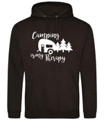 Camping Is My Therapy hoodie in jet black