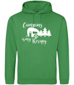 Camping Is My Therapy hoodie in kelly green