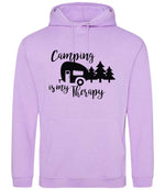 Camping Is My Therapy hoodie in lavender