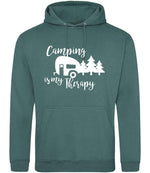 Camping Is My Therapy hoodie in moss green