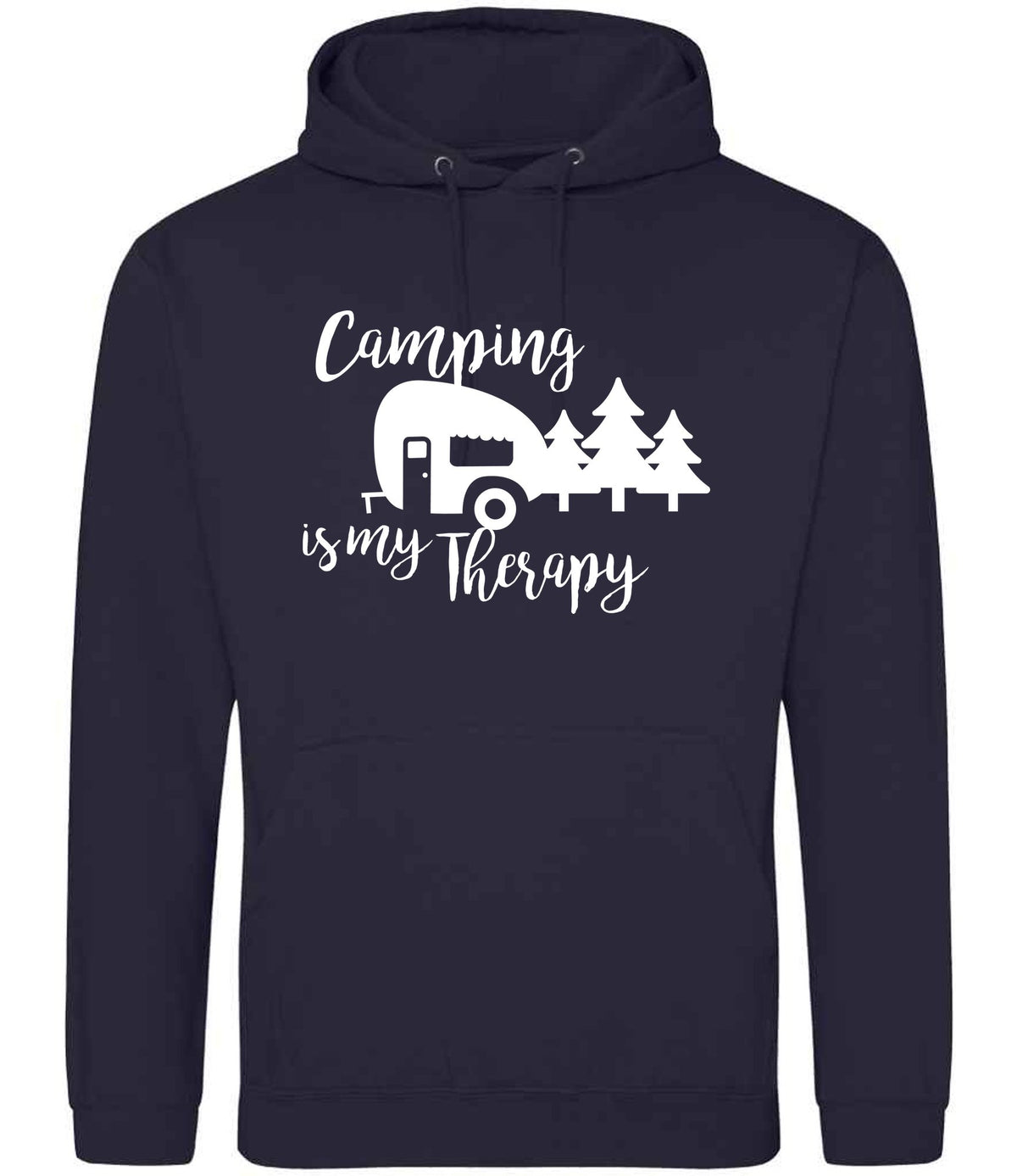 Camping Is My Therapy hoodie in new french navy