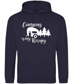 Camping Is My Therapy hoodie in new french navy