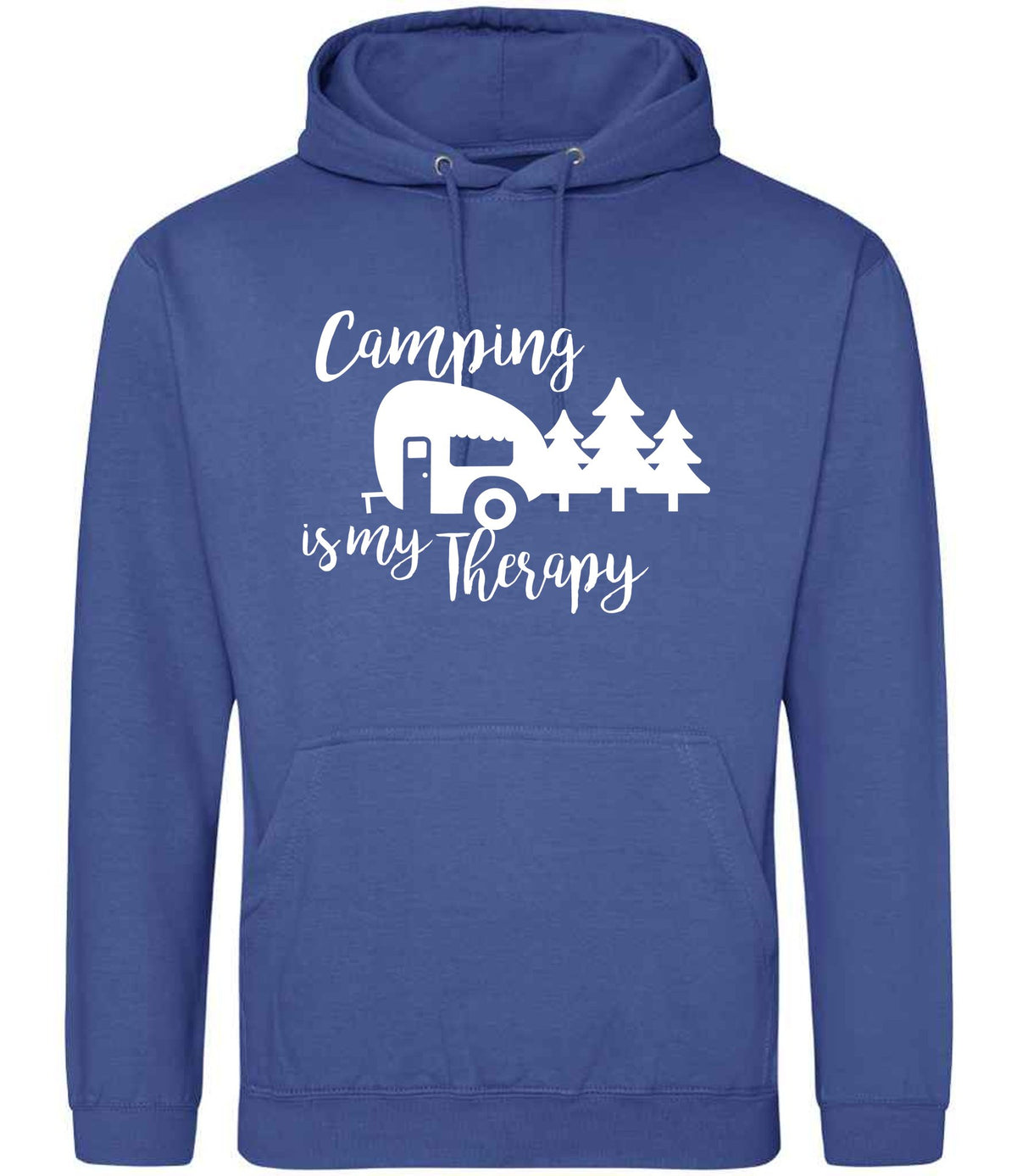 Camping Is My Therapy hoodie in royal blue
