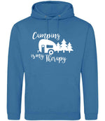 Camping Is My Therapy hoodie in sapphire blue