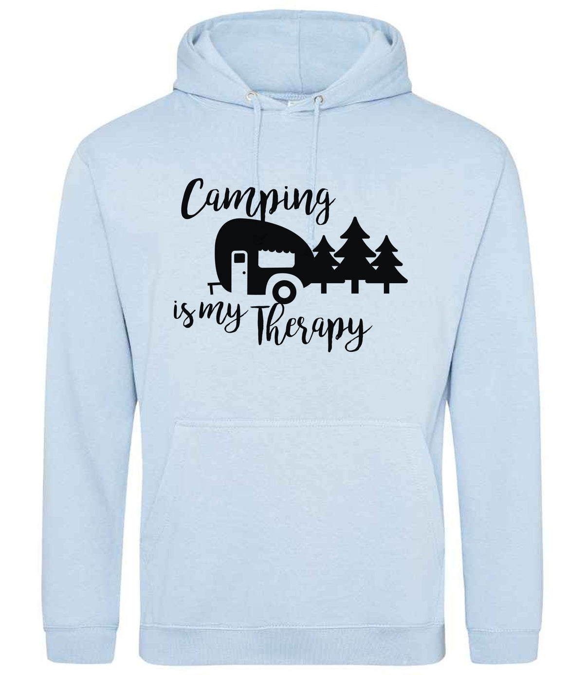 Camping Is My Therapy hoodie in sky blue
