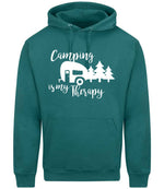 Camping Is My Therapy hoodie in teal