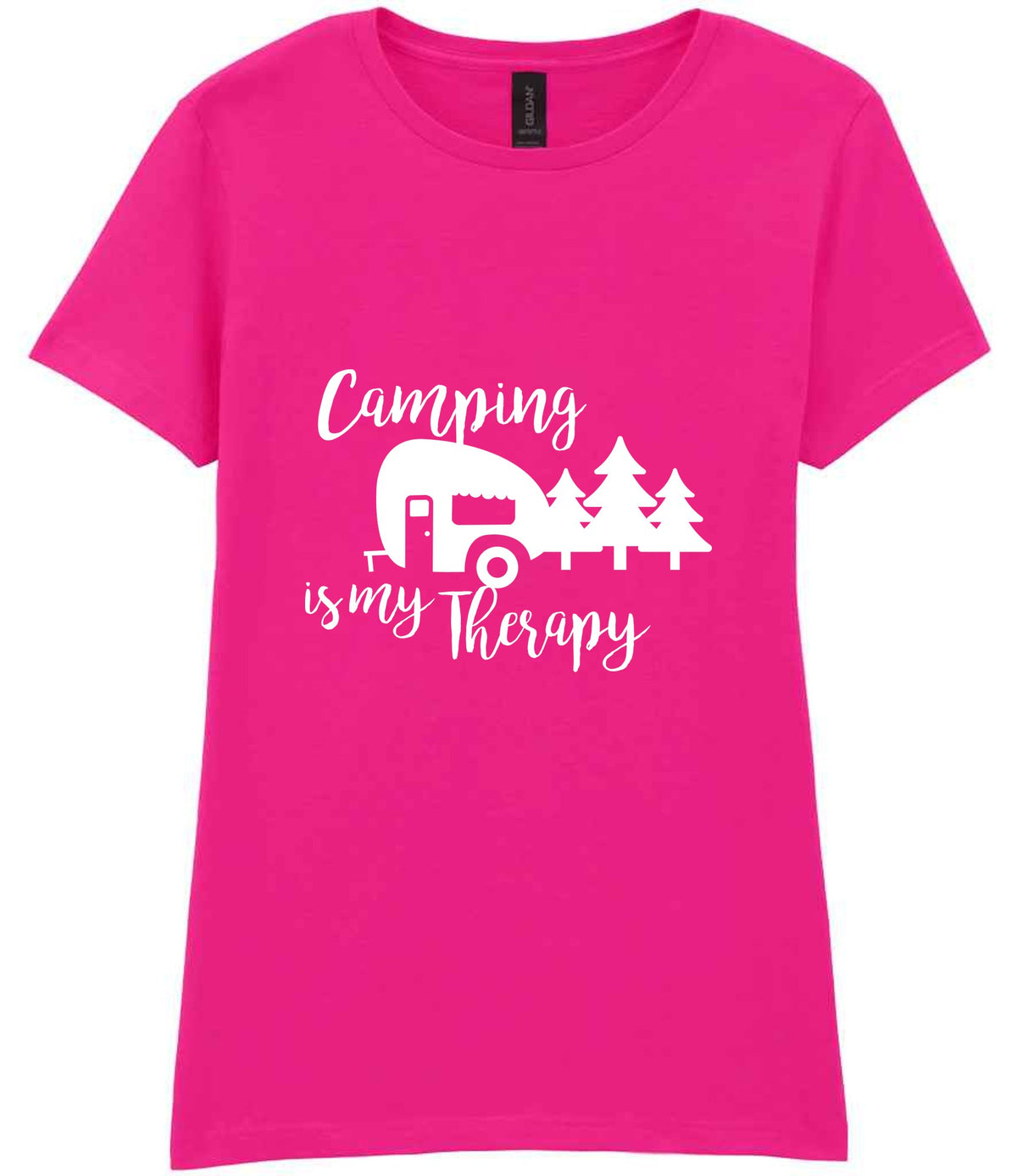 Camping Is My Therapy t-shirt in azalea