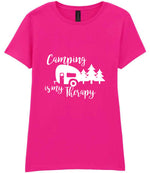Camping Is My Therapy t-shirt in azalea