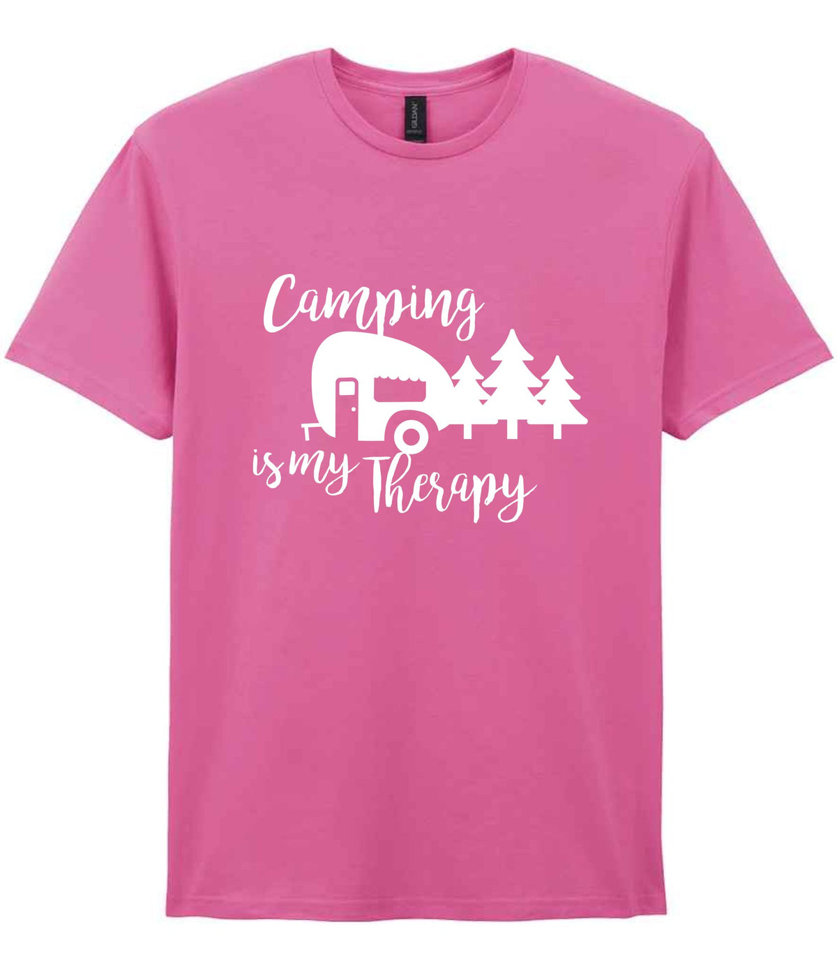 Camping Is My Therapy t-shirt in azalea