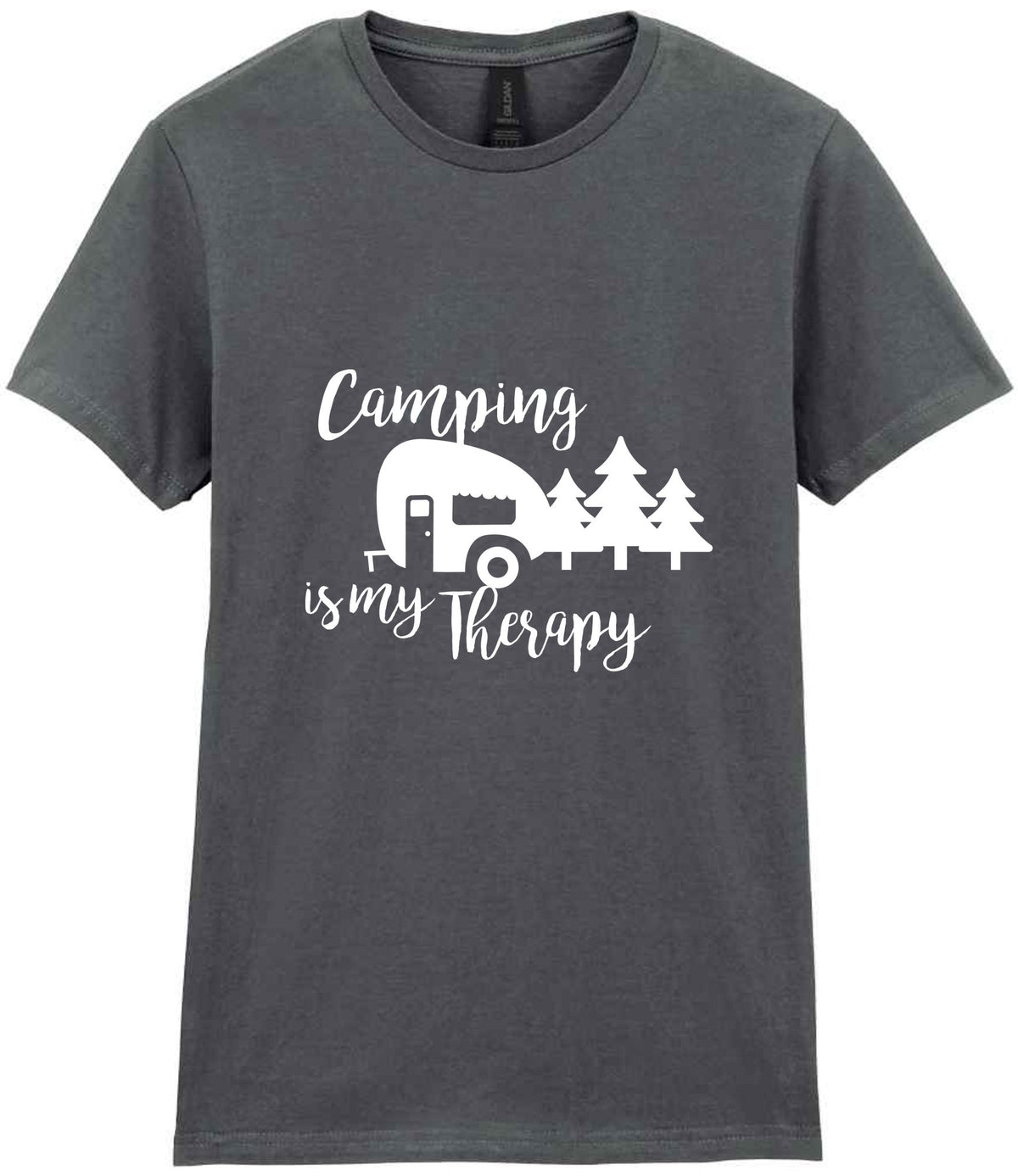 Camping Is My Therapy t-shirt in charcoal