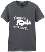 Camping Is My Therapy t-shirt in charcoal