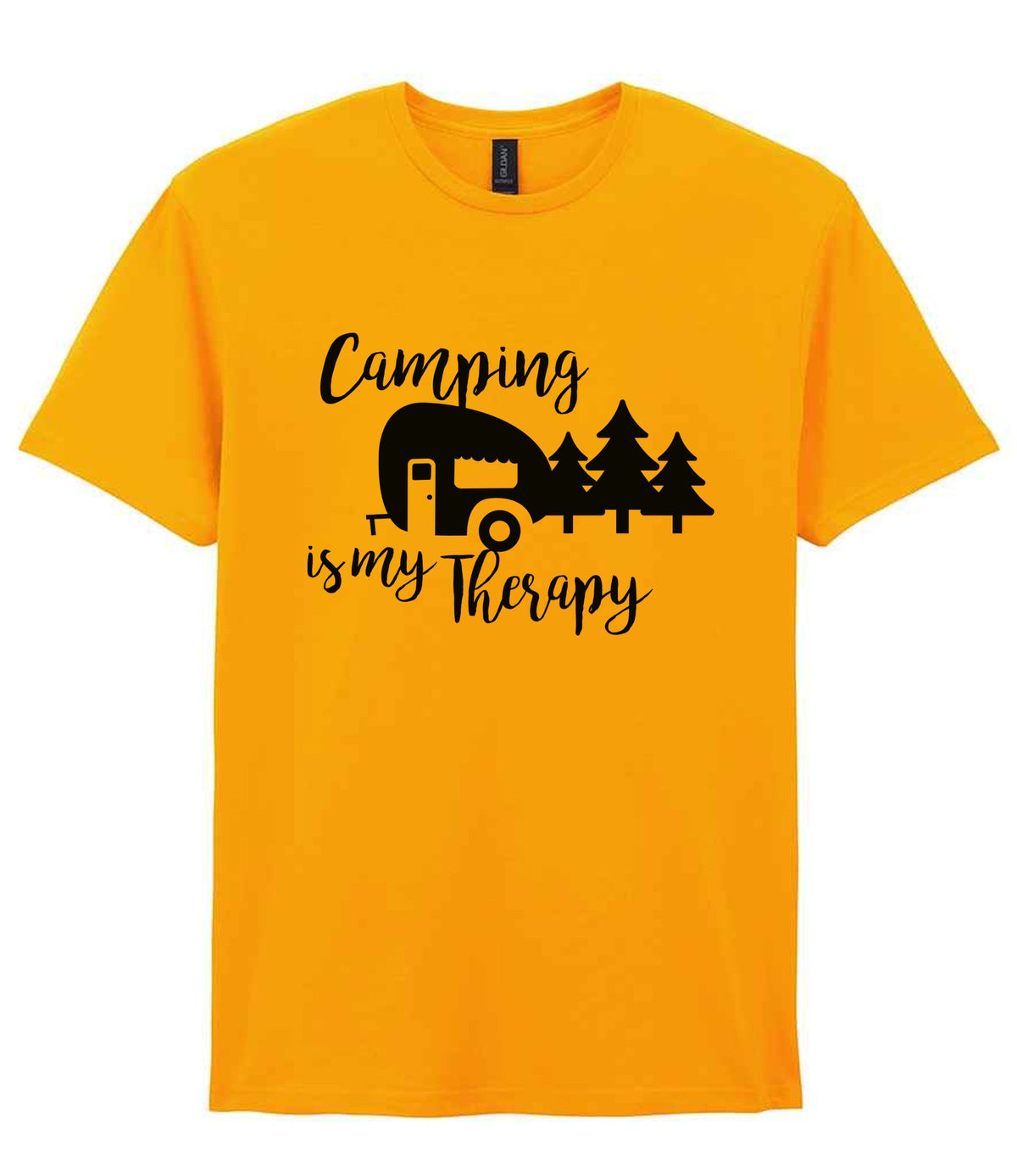 Camping Is My Therapy t-shirt in gold