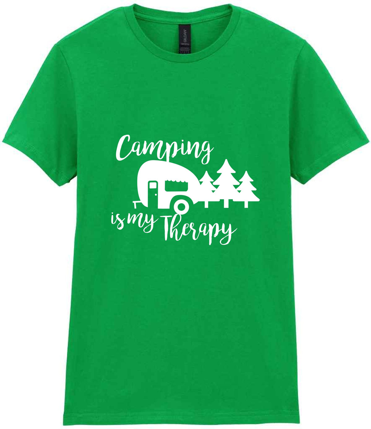 Camping Is My Therapy t-shirt in irish green