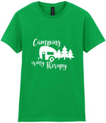Camping Is My Therapy t-shirt in irish green