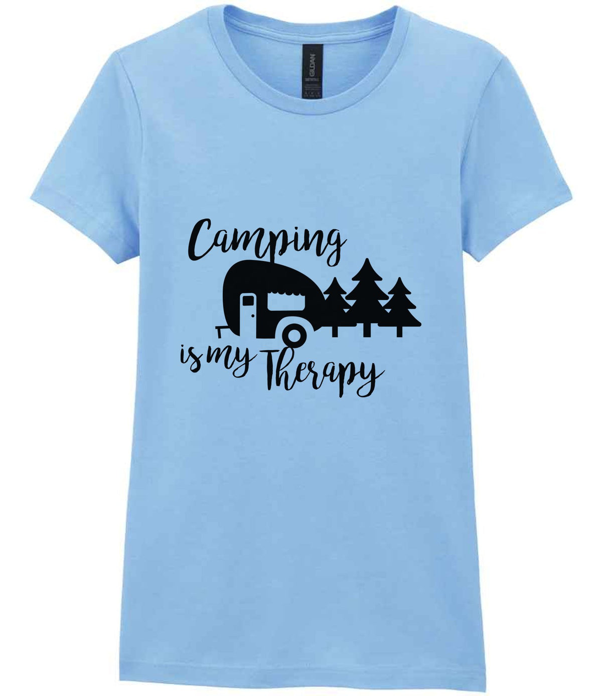 Camping Is My Therapy t-shirt in light blue