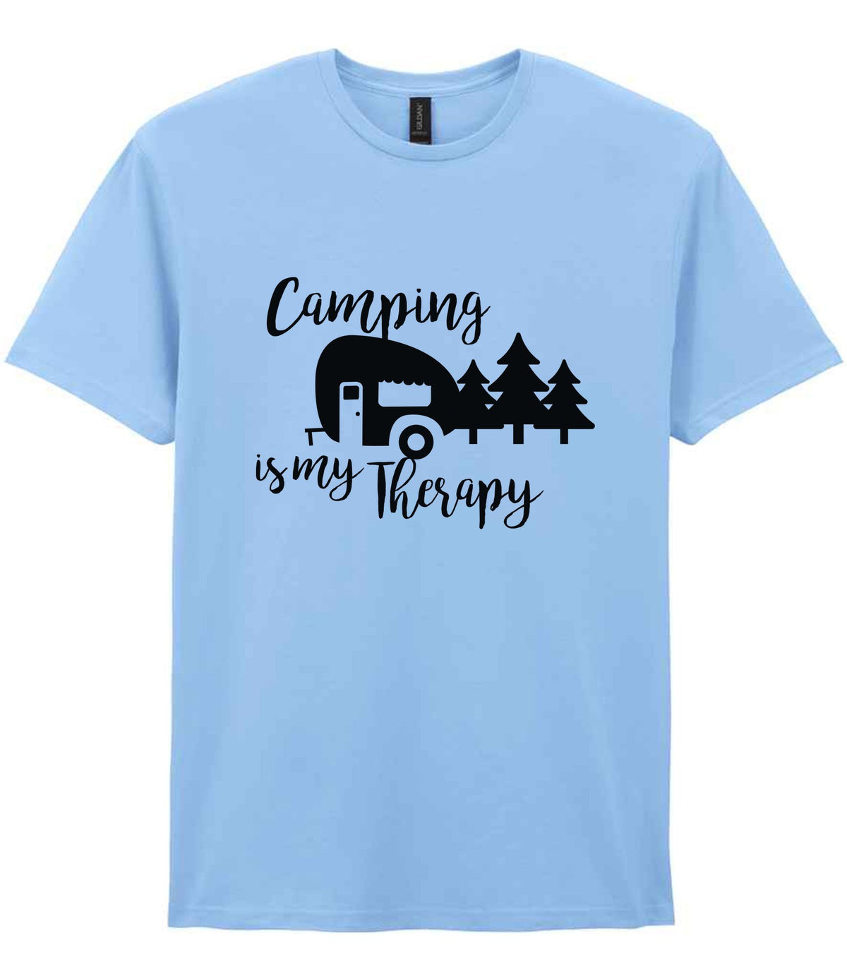 Camping Is My Therapy t-shirt in light blue