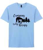 Camping Is My Therapy t-shirt in light blue