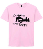 Camping Is My Therapy t-shirt in light pink