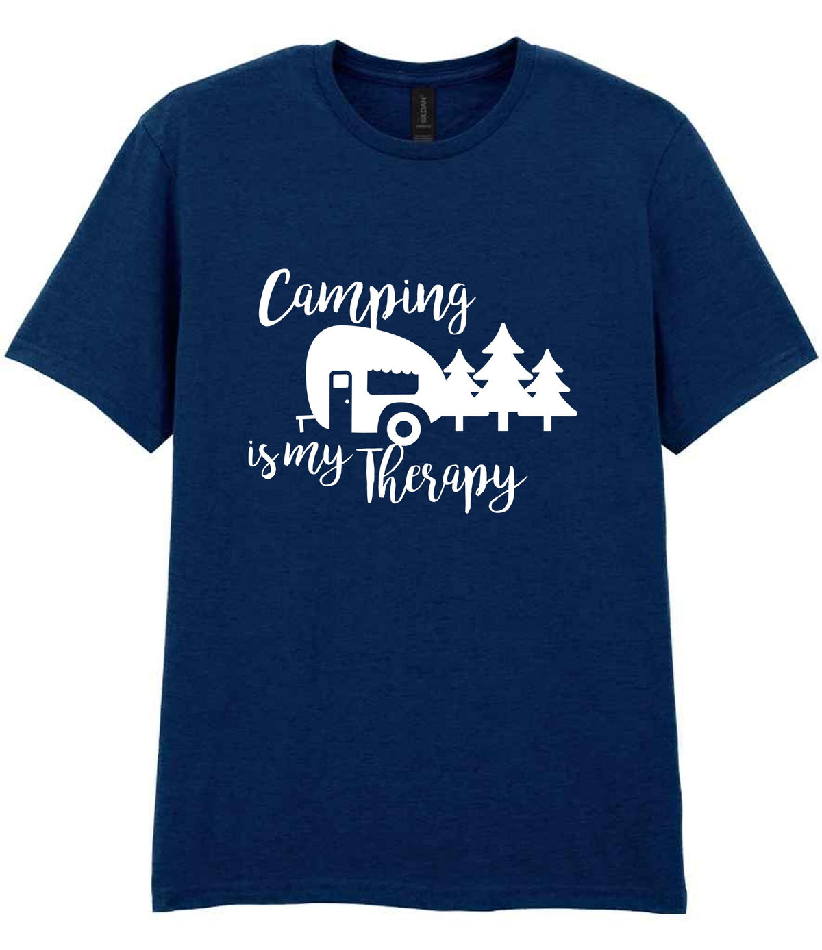 Camping Is My Therapy t-shirt in navy