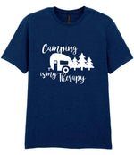 Camping Is My Therapy t-shirt in navy