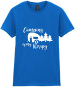 Camping Is My Therapy t-shirt in royal blue
