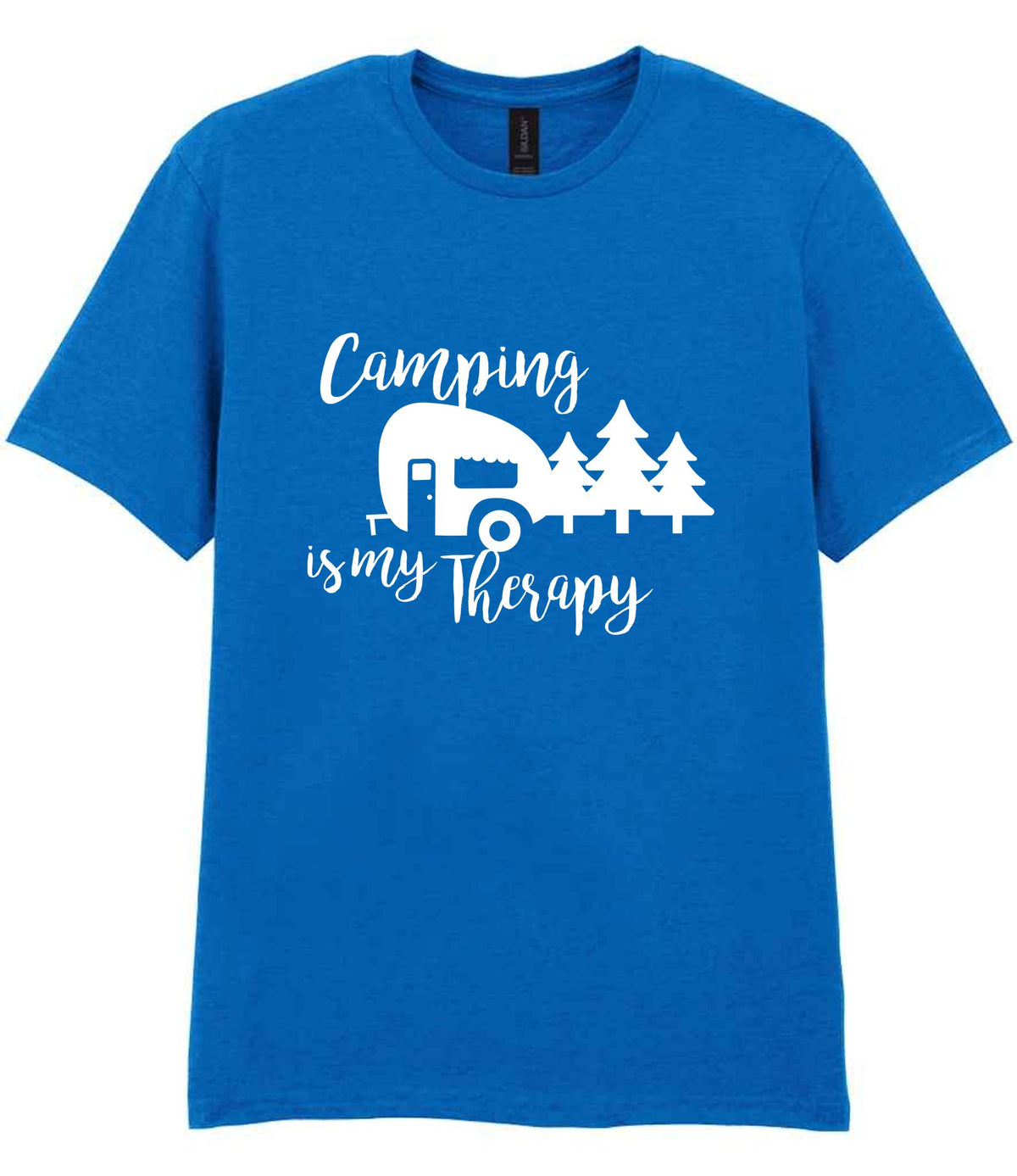 Camping Is My Therapy t-shirt in royal blue