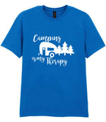 Camping Is My Therapy t-shirt in royal blue