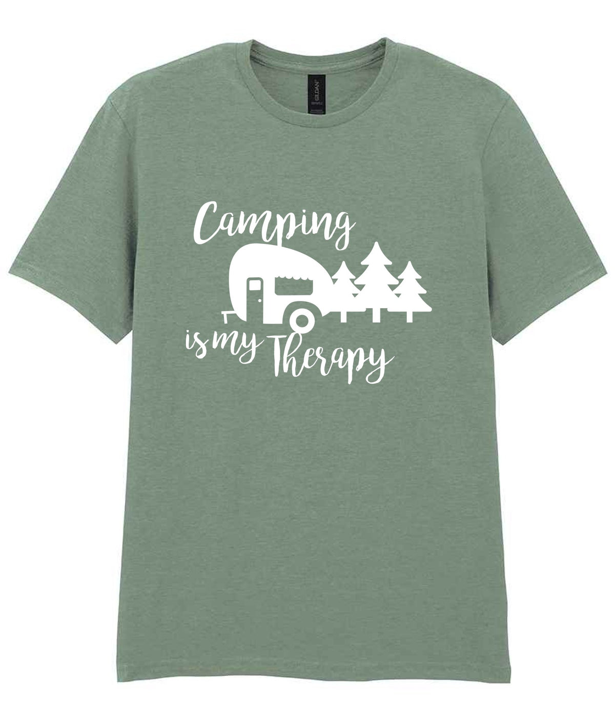 Camping Is My Therapy t-shirt in sage