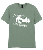 Camping Is My Therapy t-shirt in sage