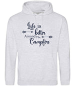 Life Is Better Around the Campfire – Unisex Hoodie in Ash with Navy vinyl