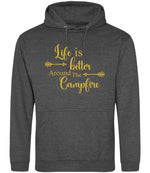 Life Is Better Around the Campfire – Unisex Hoodie in Charcoal with Gold vinyl