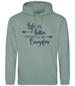 Life Is Better Around the Campfire – Unisex Hoodie in Dusty Green with Navy vinyl