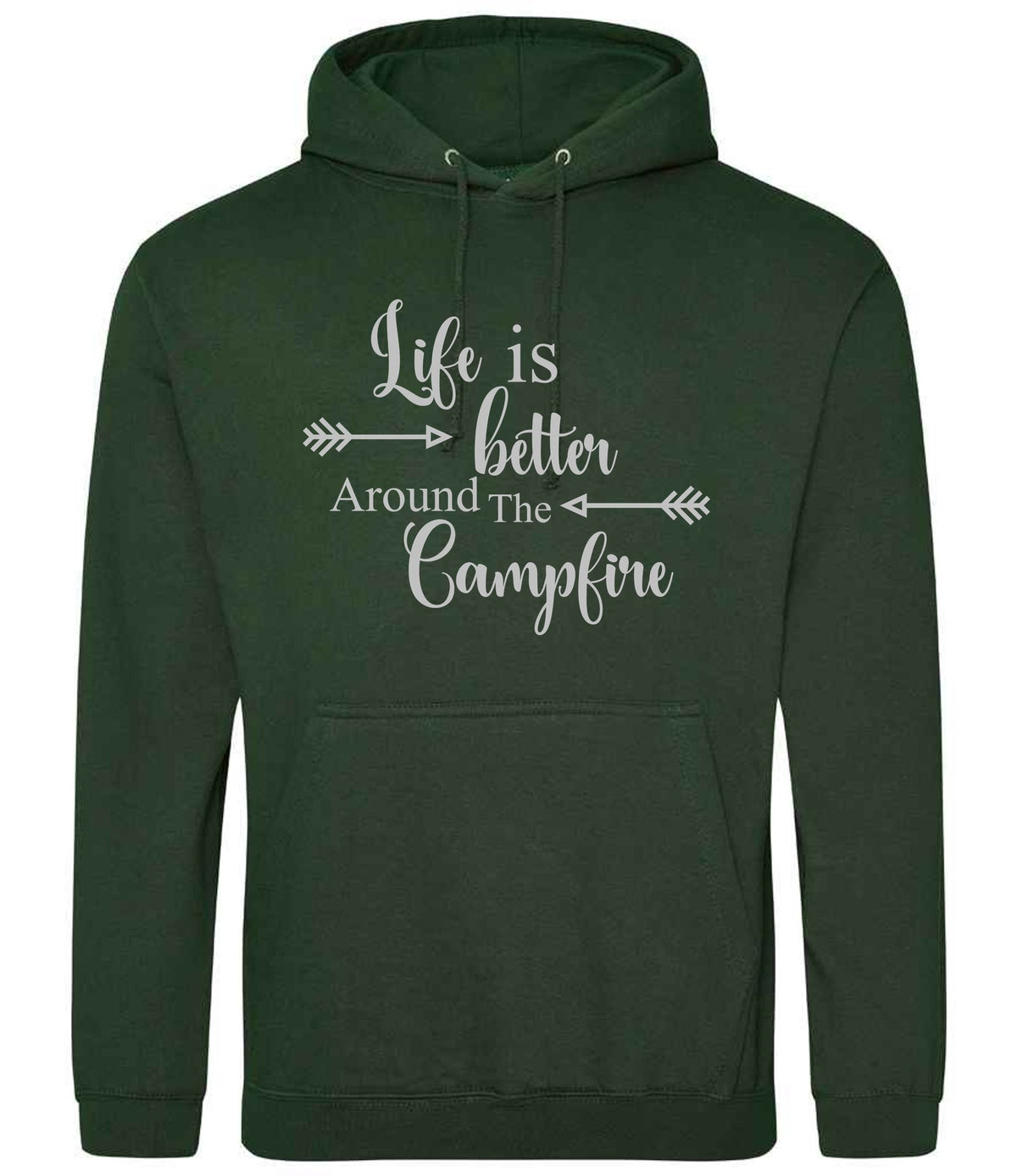 Life Is Better Around the Campfire – Unisex Hoodie in Forest Green with Silver vinyl