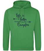 Life Is Better Around the Campfire – Unisex Hoodie in Kelly Green with Navy vinyl