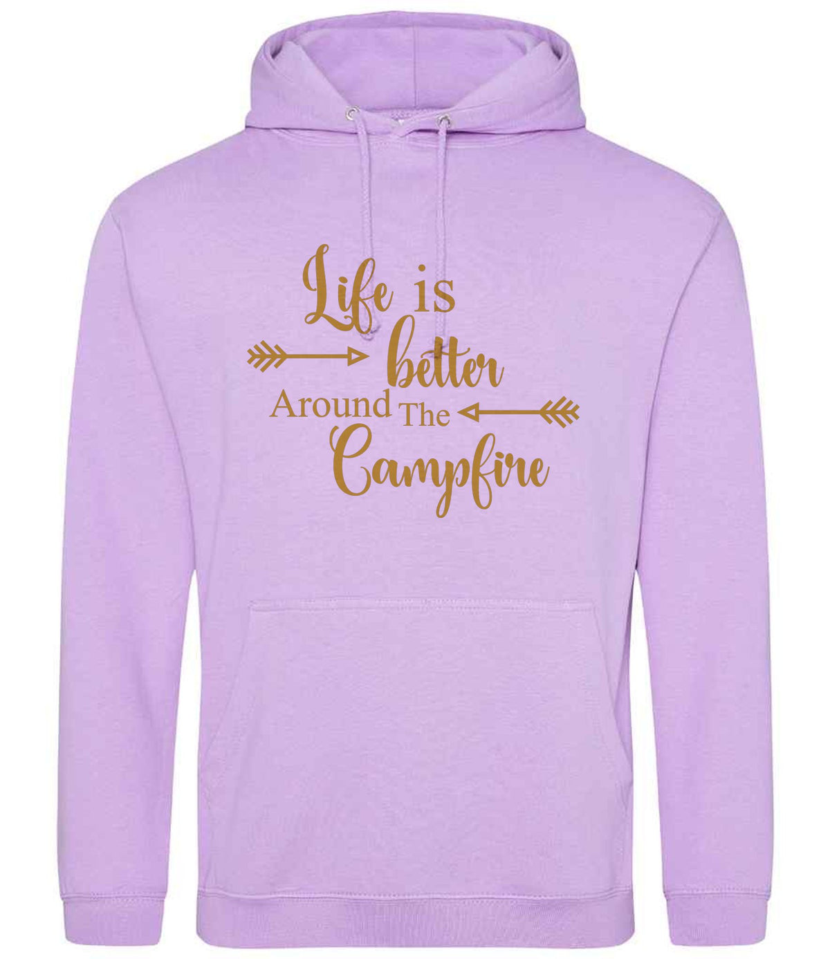 Life Is Better Around the Campfire – Unisex Hoodie in Lavender with Gold vinyl