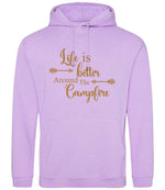 Life Is Better Around the Campfire – Unisex Hoodie in Lavender with Gold vinyl