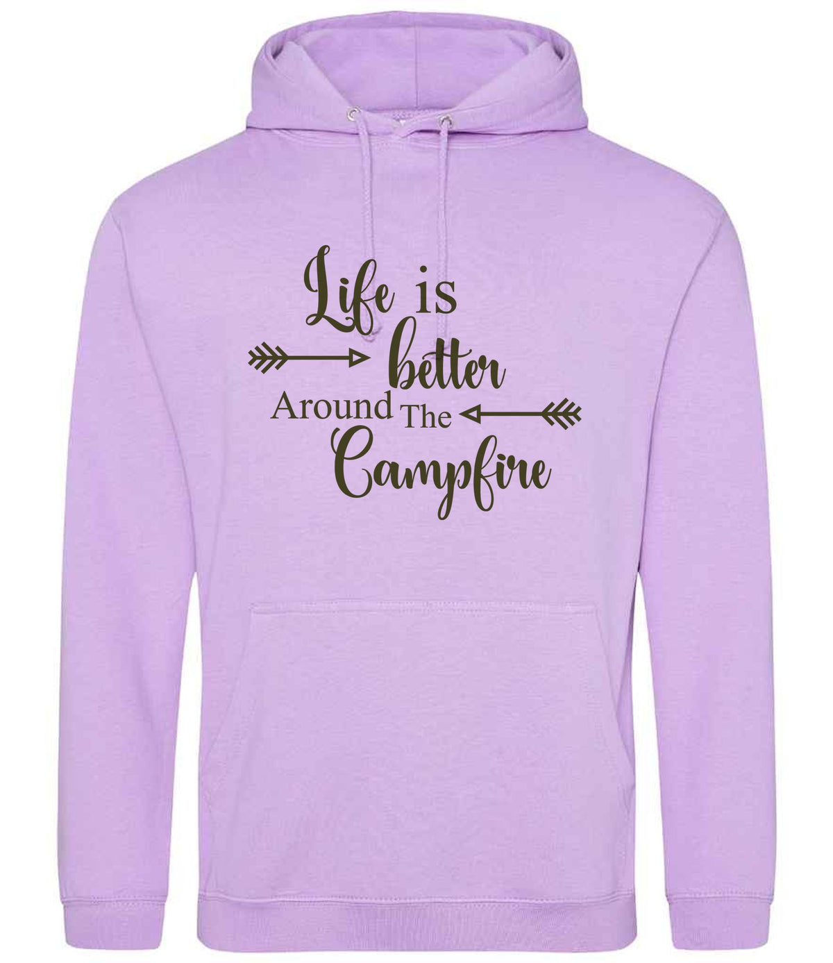 Life Is Better Around the Campfire – Unisex Hoodie in Lavender with Military Green vinyl