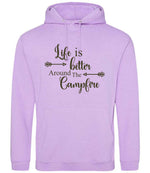 Life Is Better Around the Campfire – Unisex Hoodie in Lavender with Military Green vinyl